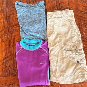 Girls hiking/summer sun shirt/REI quick dry shorts/quick dry tee